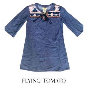 Flying tomato tunic embroidered chambray top